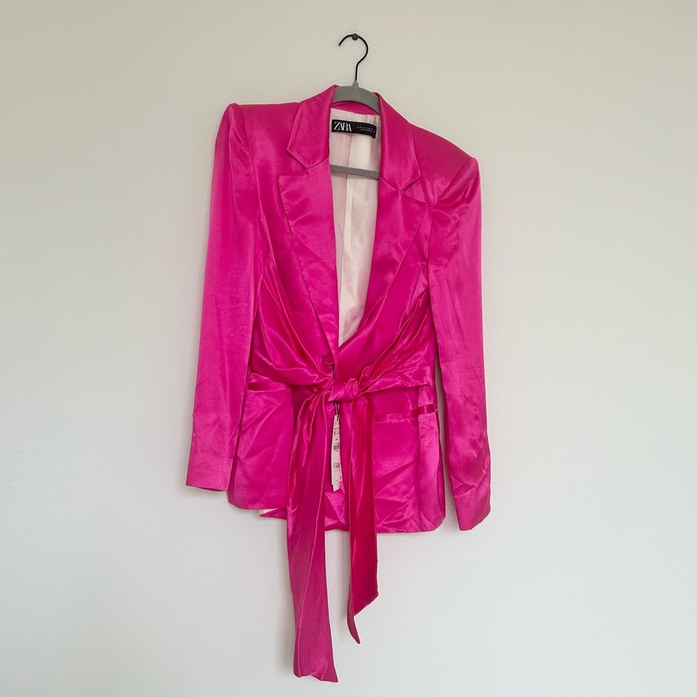 NWT Zara Pink Effect Front Tie Blazer & Trouser Pant Set